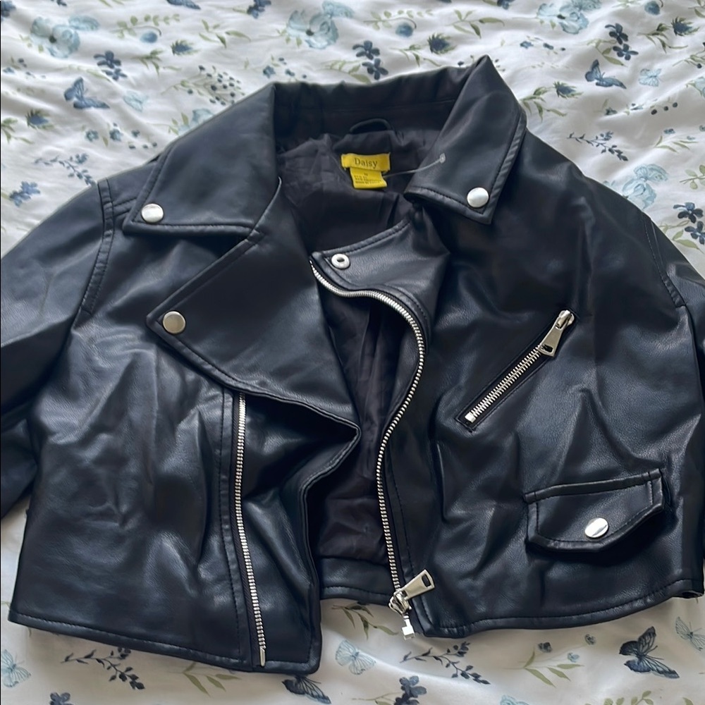 Daisy Black Cropped Leather Jacket